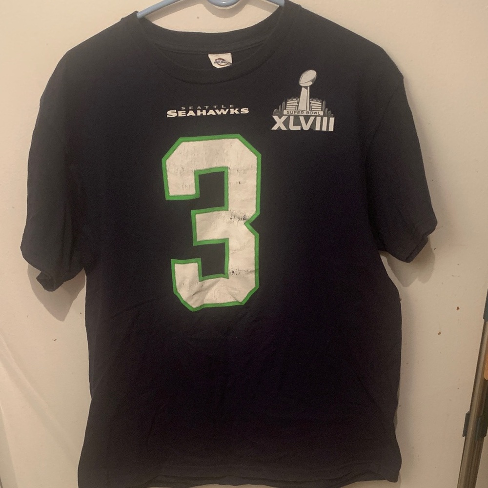 Delta Pro Weight Seattle Seahawks Russell Wilson Dark Blue Cotton T-Shirt SZ L